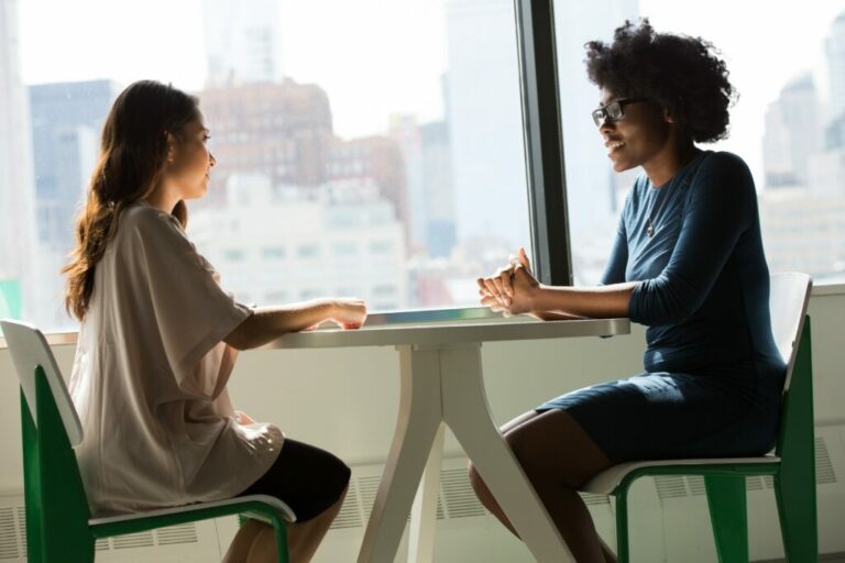 A woman talking to her therapist